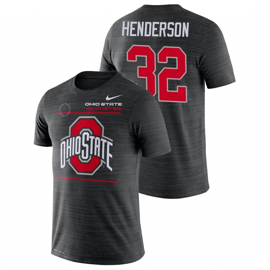 Ohio State Buckeyes Men's NCAA Treveyon Henderson #32 Black 2021 Sideline Velocity Performance College Football T-Shirt GDO6549UQ